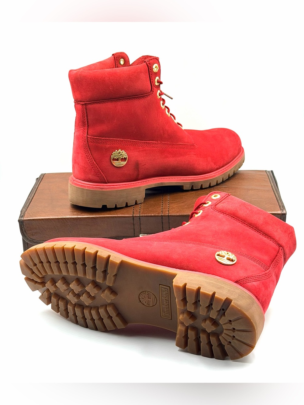 Timberland Men's Premium 6” Red Nubuck Waterproof Leather Boots - Picture 1 of 11
